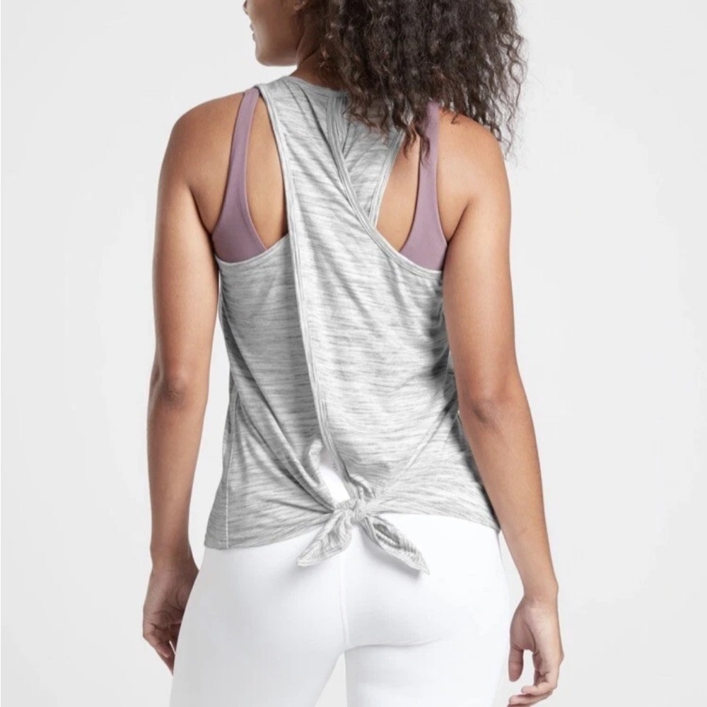 Athleta Essence Spacedye Tie Back Tank Women’s Size XL Shadow Gray / Pearl White